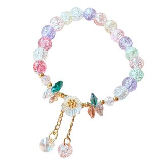 Generic Kids Crystal Flower Bead Bracelet With Glass Adjustable Dainty Jewelry For Girls Set for Women (F, One Size)