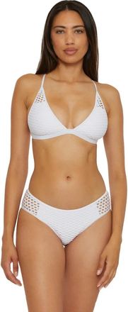 BECCA by Rebecca Virtue Castaway Bikini Bottom Womens White Sheer Hipster Swimwear BUU758