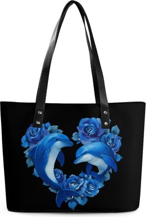 Generic Blue Dolphins Tote Bags for Women Cute Shoulder Purses Handbags