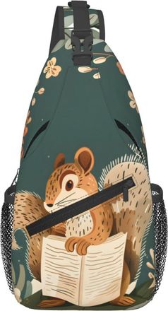 Generic Squirrel Reading A Book Cross Body Bag Anti Theft Chest Bag Breathable Crossbody Bags For Outdoors Workout Women