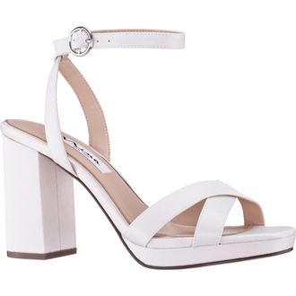 Nina Sheilia Ankle Strap Sandal in Ivory Luster Satin at Nordstrom, Size 10