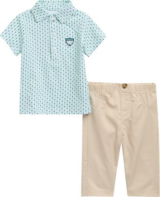 Little Me Cotton Golf Polo & Pants Set in Tan at Nordstrom, Size 12M