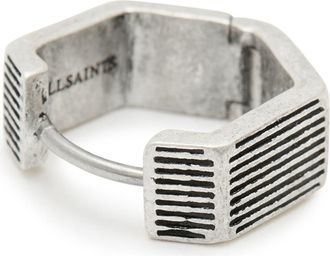 AllSaints Mens Hexagonal Ridge Single Huggie Hoop Earring in Warm Silver at Nordstrom