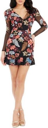Dress The Population Kelsey Embroidered Long Sleeve Cocktail Minidress in Canyon Clay Multi Black at Nordstrom Rack, Size X-Small