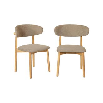 Sweeek Silla de madera de caucho natural y tela de chenilla, set de 2