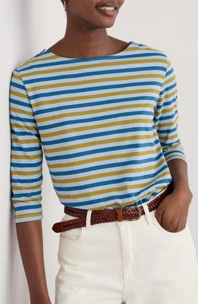 Seasalt Cornwall Sailor Stripe Three Quarter Sleeve Organic Cotton T-Shirt in Duet Mini Cornish Pear at Nordstrom, Size 10 Us
