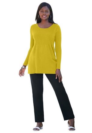 Jessica London Ribbed Baby Doll Tunic Sweater in Golden Citrus at Nordstrom, Size Large