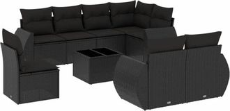 vidaXL Set De Sof&aacute;s De Jard&iacute;n 8 Piezas Y Cojines Rat&aacute;n Sint&eacute;tico Negro Vidaxl