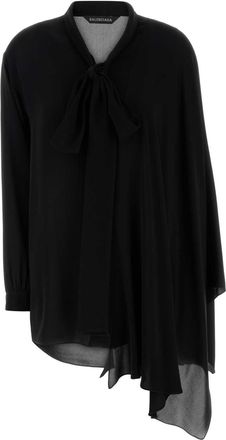 Balenciaga Black Blouse With Pussybow Collar And Asymmetric Design In Silk Woman