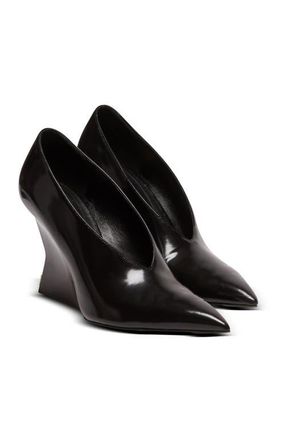 Balmain Shiny lambskin Wedge pumps in Black at Nordstrom, Size 37 Eu