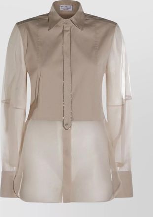 Brunello Cucinelli longline sheer top pointed collar