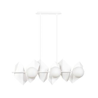 Wonderlamp Regleta de techo original con piezas de metal blanco y 6 esferas opal