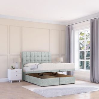 Sloomy Alabama Naples Fabric Ottoman Bed End Opening With Sprung Memory Mattress & 26 Inch strut Headboard in Silver | Size: Small Single
