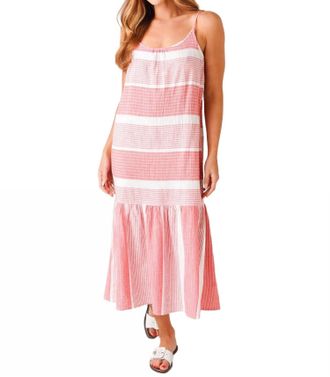 Seafolly Striped Midi Cover Up Dress In Coral/white