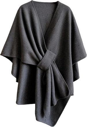 Generic Womens Drape Shawl, Elegant Solid Color Cape Shawl,Knitted Cape Blanket Cardigan Coat Fall Winter Clothes (Gray, One Size)