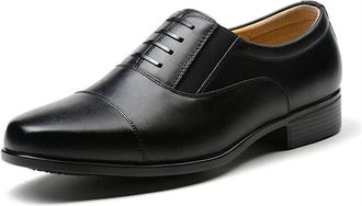 Generic Formal Shoes for Men Lace Up Round Cap Toe Vegan Leather Anti-Slip Block Heel Low Top Classic(6.5 UK) Black