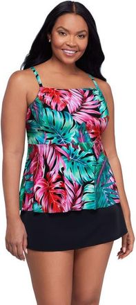 Trimshaper Terri Adjustable Neckline Tankini Swimsuit Top in Hot Tropics at Nordstrom, Size 16