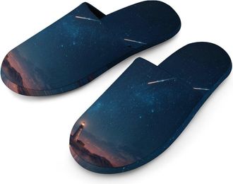Generic Lighthouse Night Starry Sky Mens Slippers Warm Non-Slip Houes Shose Spa Slipper for Home Bedroom
