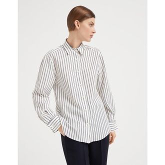 Brunello Cucinelli Womens Panama Blue Striped Cotton Shirt, Size S
