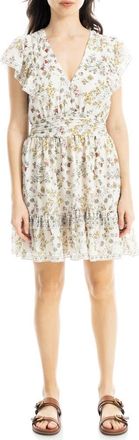 Max Studio V-Neck Flutter Sleeve Minidress in Eggnog/Red at Nordstrom Rack, Size X-Large