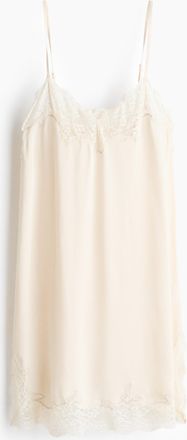 H&M Slipkleid aus Satin mit Spitze - Cremefarben