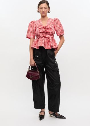 Ganni Burgundy Mini Top Handle Apo-G Bag in Tawny Port Polyurethane/Polyester Womens