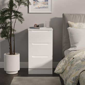 Lewis's Milan 3 Drawer Bedside in White Gloss & White - Ready Assembled - Lewiss Home | TJ Hughes