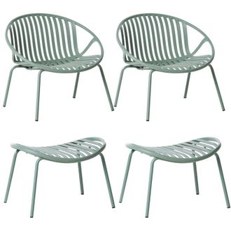 Beliani Set di 2 sedie da giardino con poggiapiedi Sedili in plastica Gambe in acciaio Resistenti ai raggi UV Stile retr&ograve; Verde Casperia