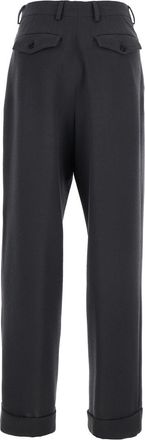 Dries Van Noten Womens Grey Pants With Turn-Up Hem Wool Trousers