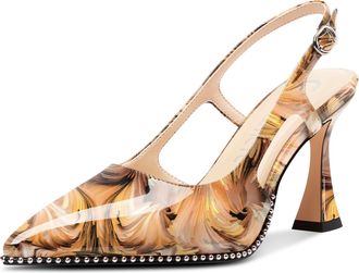 Castamere Womens Slingback Chunky High Heels Close Pointed Toe Dressy Pumps Wedding Party Shoes 9 CM Heels Yellow Vortex 3.5 UK