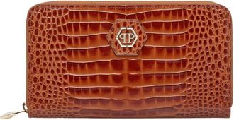 Philipp Plein Rounded Zip Wallet Cocco Shiny - Dames - Portefeuilles - Bruin - ONE Size - Leer - Accessoires