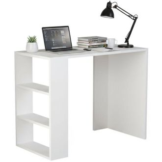 Dmora Scrivania Riad, 3 Ripiani, con Libreria, Colore Ripiano Bianco, 90x40x74h cm Bianco
