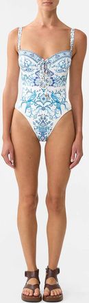 Camilla Lace Up Underwire Moulded Cup One Piece In Isnik Lullaby