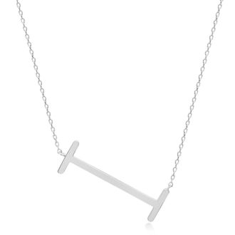 MAX + STONE Sterling Silver Large Sideways Block Letter Initial with Extendable Cable Chain, 16 to 18 inches