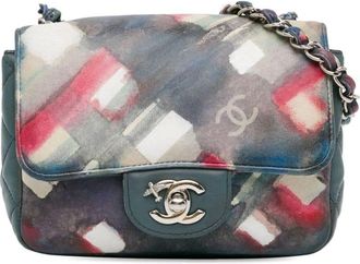 Chanel 2016-2017 Mini Square Classic Printed Lambskin Airlines Flap crossbody bag - women - Lambskin - One Size - Blue