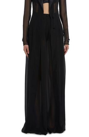 Dolce & Gabbana Sheer Extra Wide Leg Stretch Silk Chiffon Pants in Black at Nordstrom, Size 42