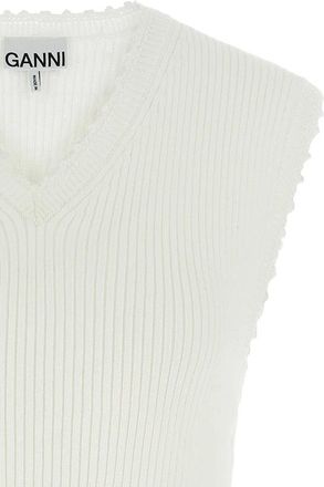 Ganni Ribbed Knit with Crochet Insert Tank Top