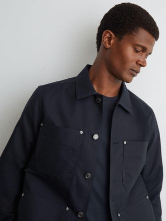 Reiss Navy Cotton-twill Four-pocket Overshirt, Xxl
