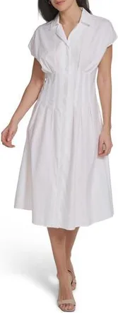 Calvin Klein Cap Sleeve Cotton Blend A-Line Shirtdress in White at Nordstrom Rack, Size 16
