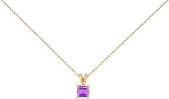 House of Brilliance 14K Gold 5x5 MM Square Shaped Gemstone Solitaire Pendant Necklace in Purple Amethyst | Yellow at Nordstrom