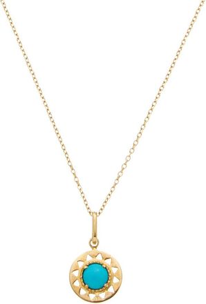 Anzie 14K Turquoise Aztec Pendant Necklace