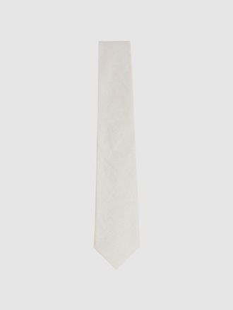Reiss Ecru Linen Textured Tie