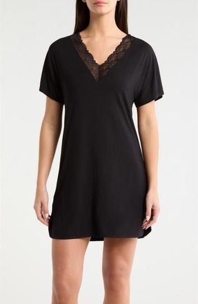 Nordstrom Moonlight Eco Lace Trim Nightshirt in Black at Nordstrom, Size X-Large