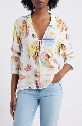 Rails Elm Stripe Tie Front Linen Blend Top in Ivory Bathing Ladies at Nordstrom Rack, Size X-Small