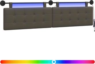 vidaXL Cabecero Colgante Con Luz Led Gris Cuero Sint&eacute;tico Vidaxl