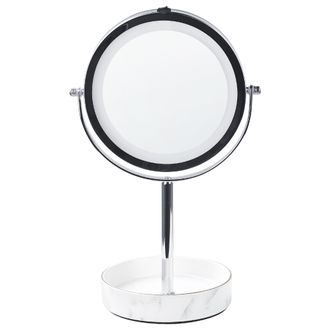 Beliani Espejo De Maquillaje Led De Metal Vidrio Plateado Blanco 20 Cm Doble Cara Savoie