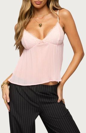 Edikted Rhian Lace Pleated Camisole in Light-Pink at Nordstrom, Size X-Small