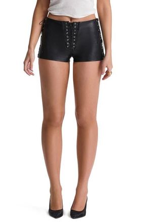 House of CB Lace-Up Faux Leather Shorts in Black at Nordstrom, Size X-Large