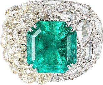 Bespoke Diamond & Emerald 18ct White Gold - Size 52