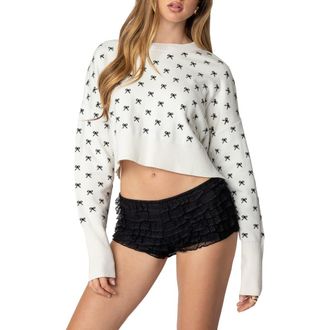 Edikted Mayelle Bow Sweater in Cream at Nordstrom, Size Medium